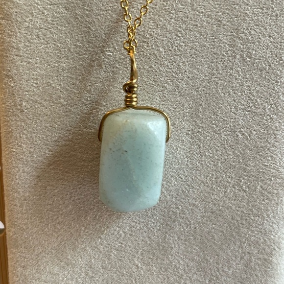 Natural Amazonite Pendant Necklace – Gold Wire Wrap, 20” Chain, Handmade NEW - Picture 2 of 4